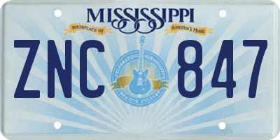 MS license plate ZNC847