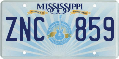 MS license plate ZNC859