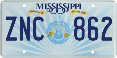 MS license plate ZNC862
