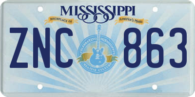 MS license plate ZNC863
