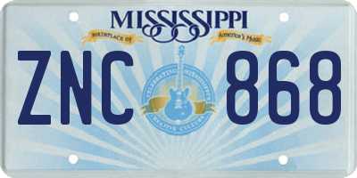 MS license plate ZNC868