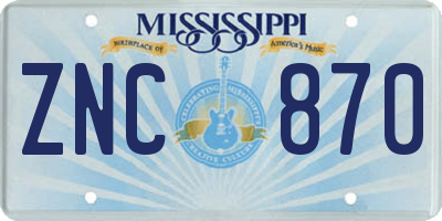 MS license plate ZNC870