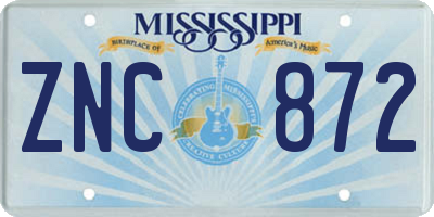 MS license plate ZNC872