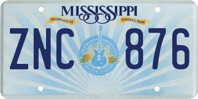 MS license plate ZNC876