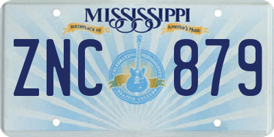 MS license plate ZNC879