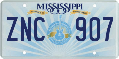 MS license plate ZNC907