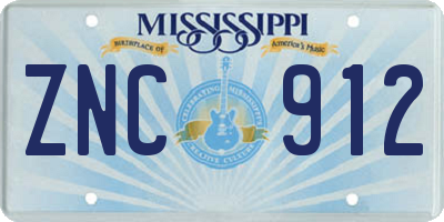 MS license plate ZNC912