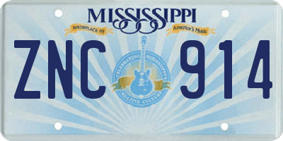 MS license plate ZNC914