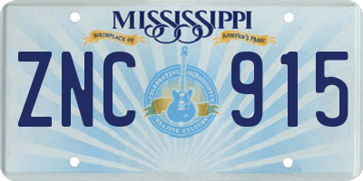 MS license plate ZNC915