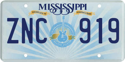 MS license plate ZNC919