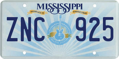 MS license plate ZNC925