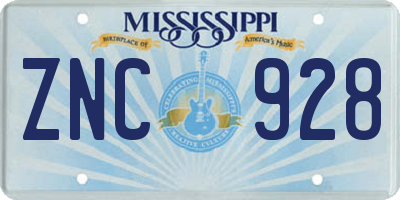MS license plate ZNC928