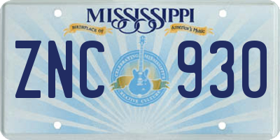 MS license plate ZNC930