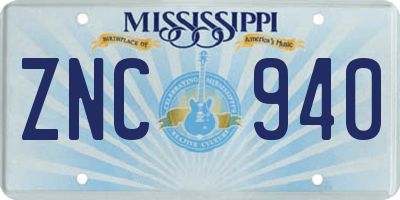 MS license plate ZNC940