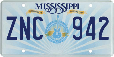MS license plate ZNC942