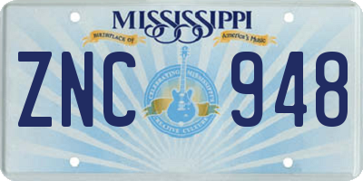 MS license plate ZNC948