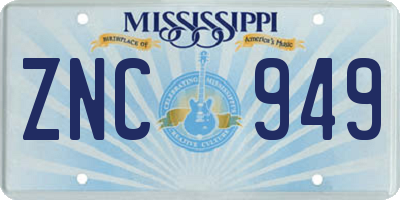 MS license plate ZNC949