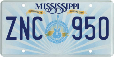 MS license plate ZNC950