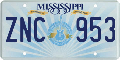 MS license plate ZNC953
