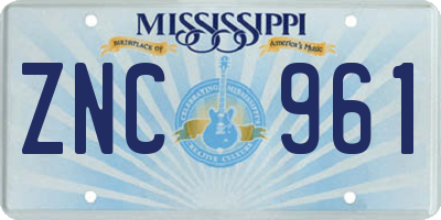 MS license plate ZNC961