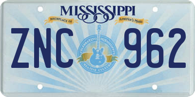 MS license plate ZNC962