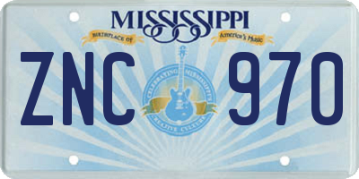MS license plate ZNC970