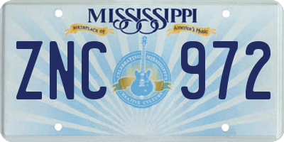 MS license plate ZNC972