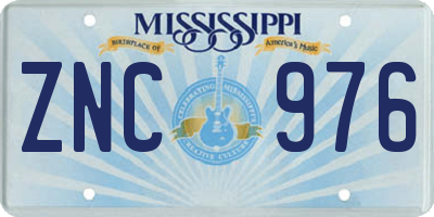 MS license plate ZNC976