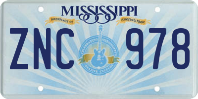 MS license plate ZNC978