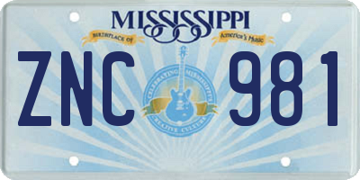MS license plate ZNC981