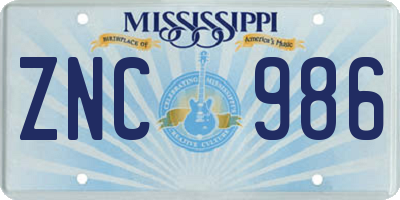 MS license plate ZNC986