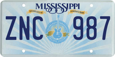 MS license plate ZNC987