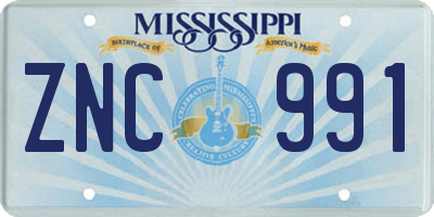 MS license plate ZNC991