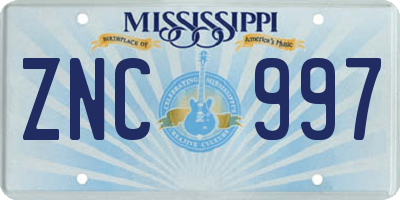 MS license plate ZNC997
