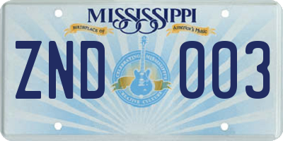 MS license plate ZND003
