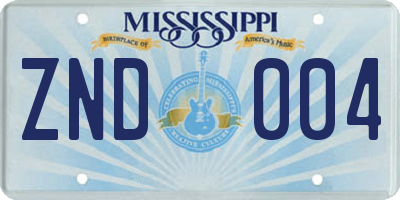 MS license plate ZND004
