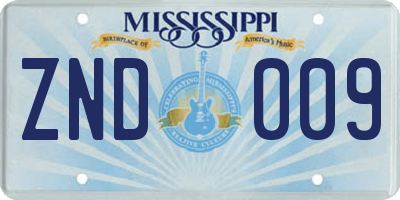 MS license plate ZND009