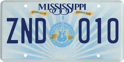 MS license plate ZND010