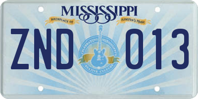 MS license plate ZND013