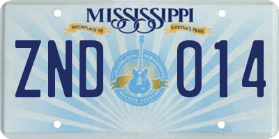MS license plate ZND014
