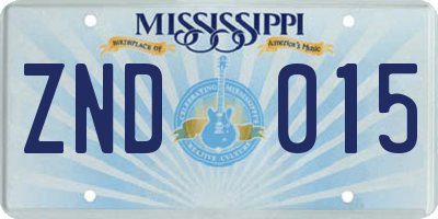 MS license plate ZND015