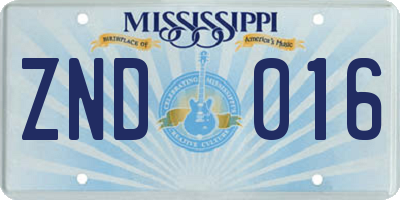 MS license plate ZND016