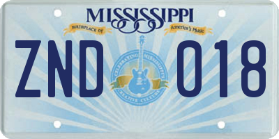 MS license plate ZND018