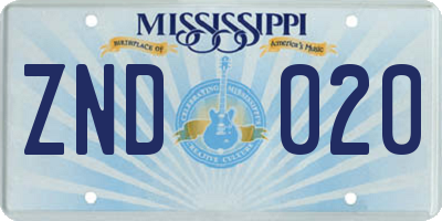 MS license plate ZND020