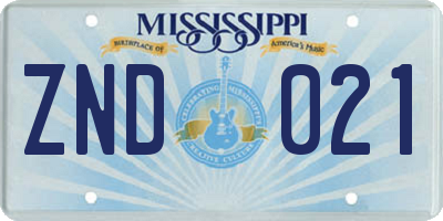 MS license plate ZND021