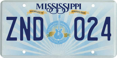 MS license plate ZND024