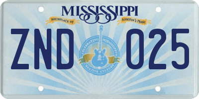 MS license plate ZND025