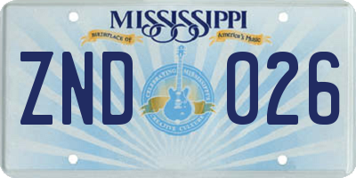 MS license plate ZND026