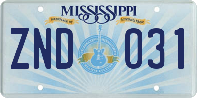 MS license plate ZND031