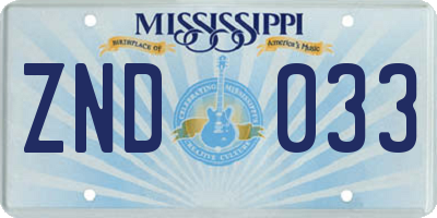 MS license plate ZND033